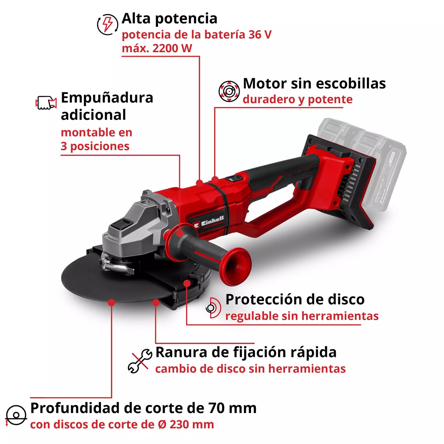 Rebarbadora angular 36 V 230 mm Einhell AXXIO 36/230 Q
