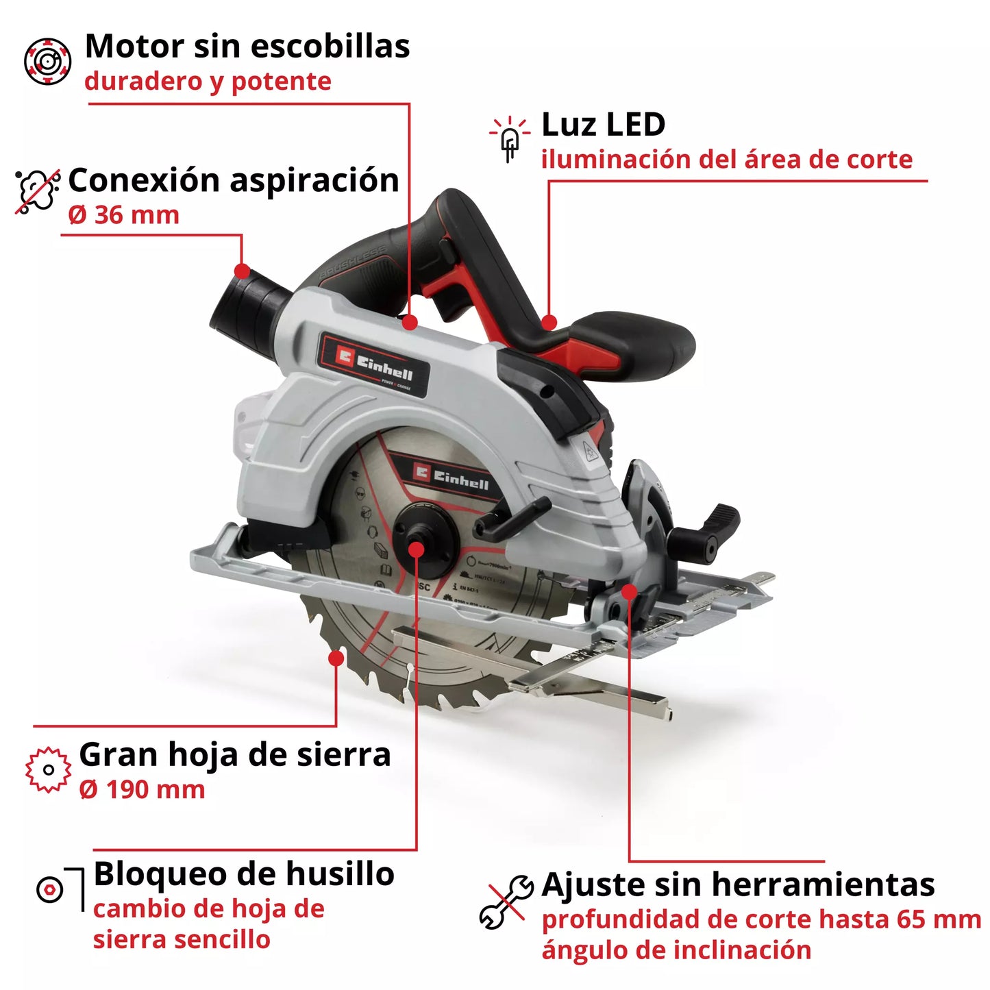 Serra circular de 18 V, 190 mm Einhell TP-CS 18/190 Li BL - Solo