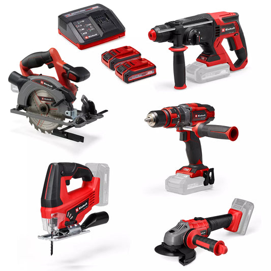 Conjunto de 5 ferramentas elétricas + 2 baterias + carregador TE-TK 18/5 +2 (CD+CS+WS+JS+HD) Einhell