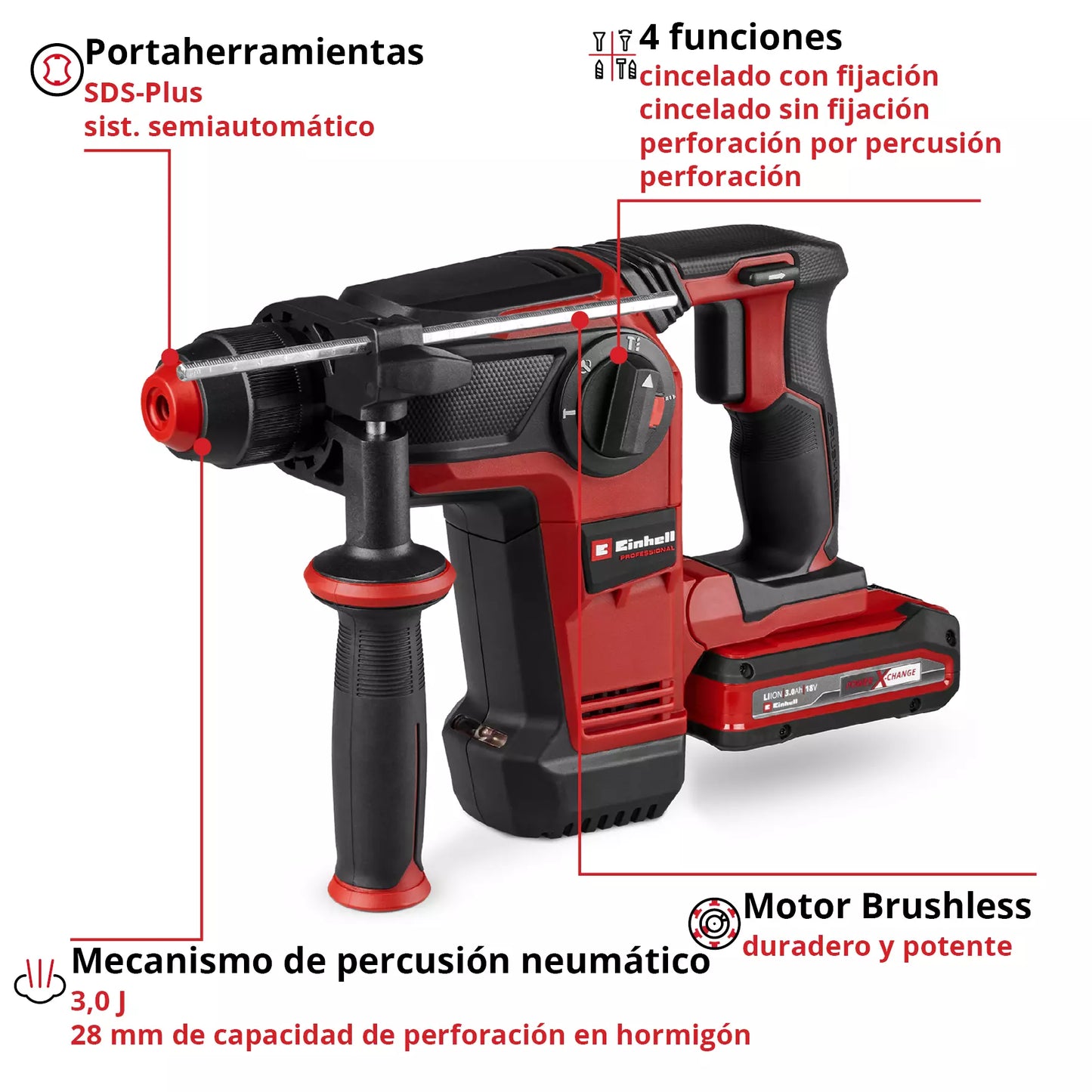 Martelo perfurador 18V SDS-Plus 3J 28mm TP-HD 18/28 Li BL+4