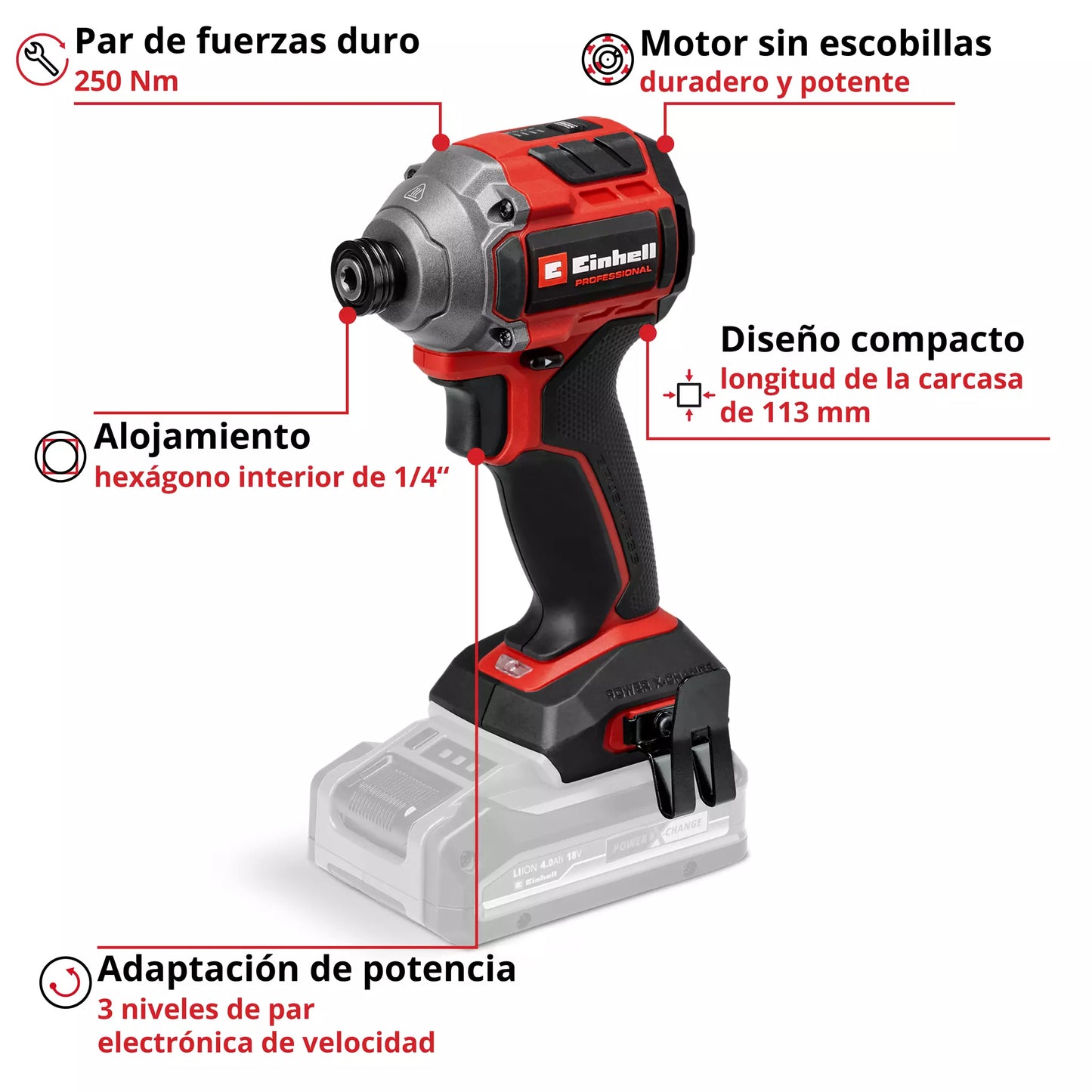 Chave de impacto 250 Nm 18 V TP-CI 18/250-C Li BL - Apenas Einhell