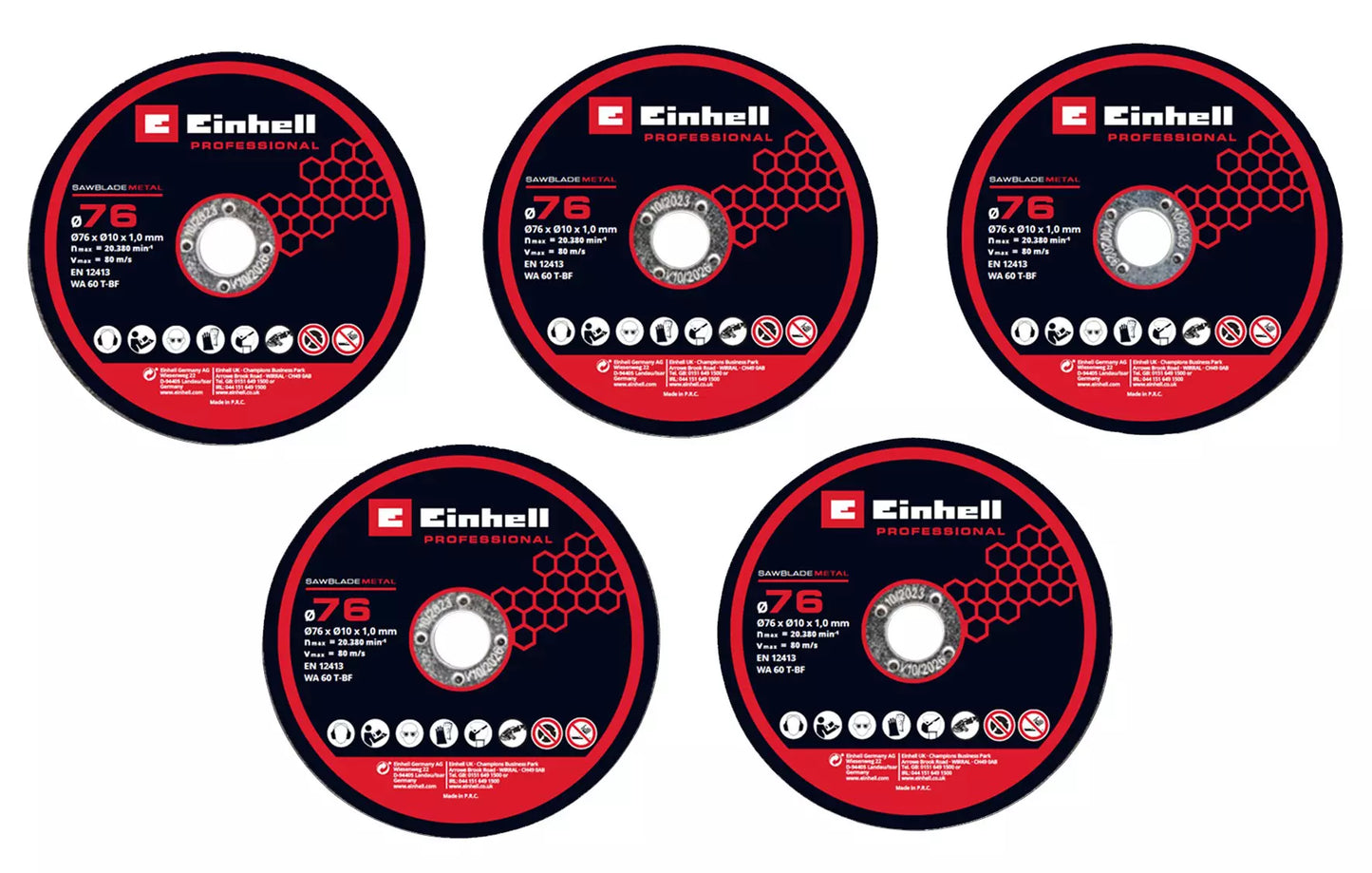 Conjunto de 5 discos de corte diamantados de 76 mm Einhell