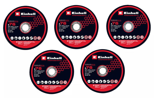 Conjunto de 5 discos de corte diamantados de 76 mm Einhell