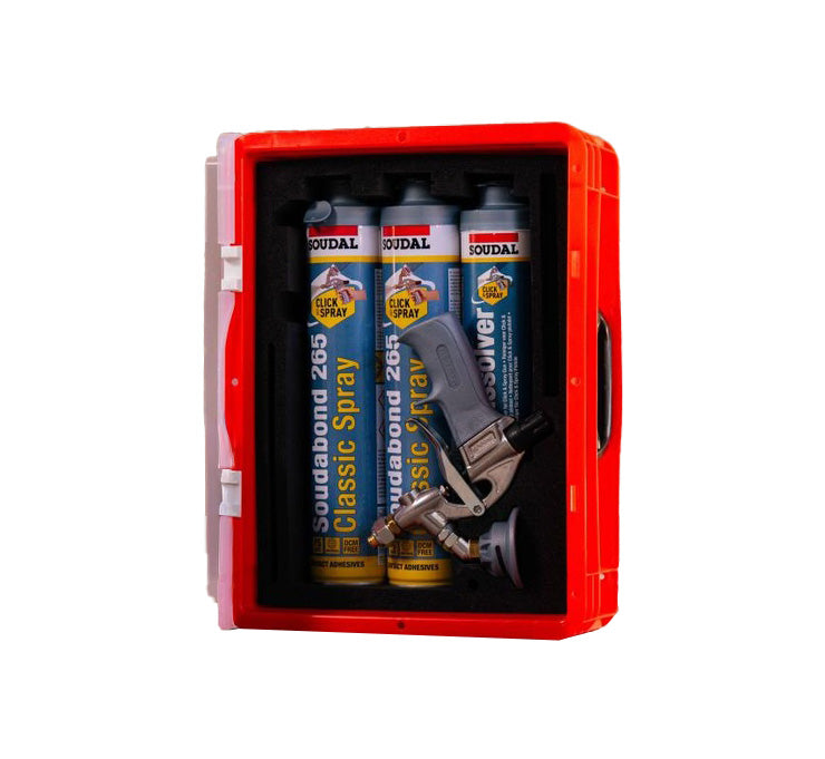 Kit com 5 latas de adesivo Soudabond 265 + pistola + limpador Sistema Click&Spray Soudal