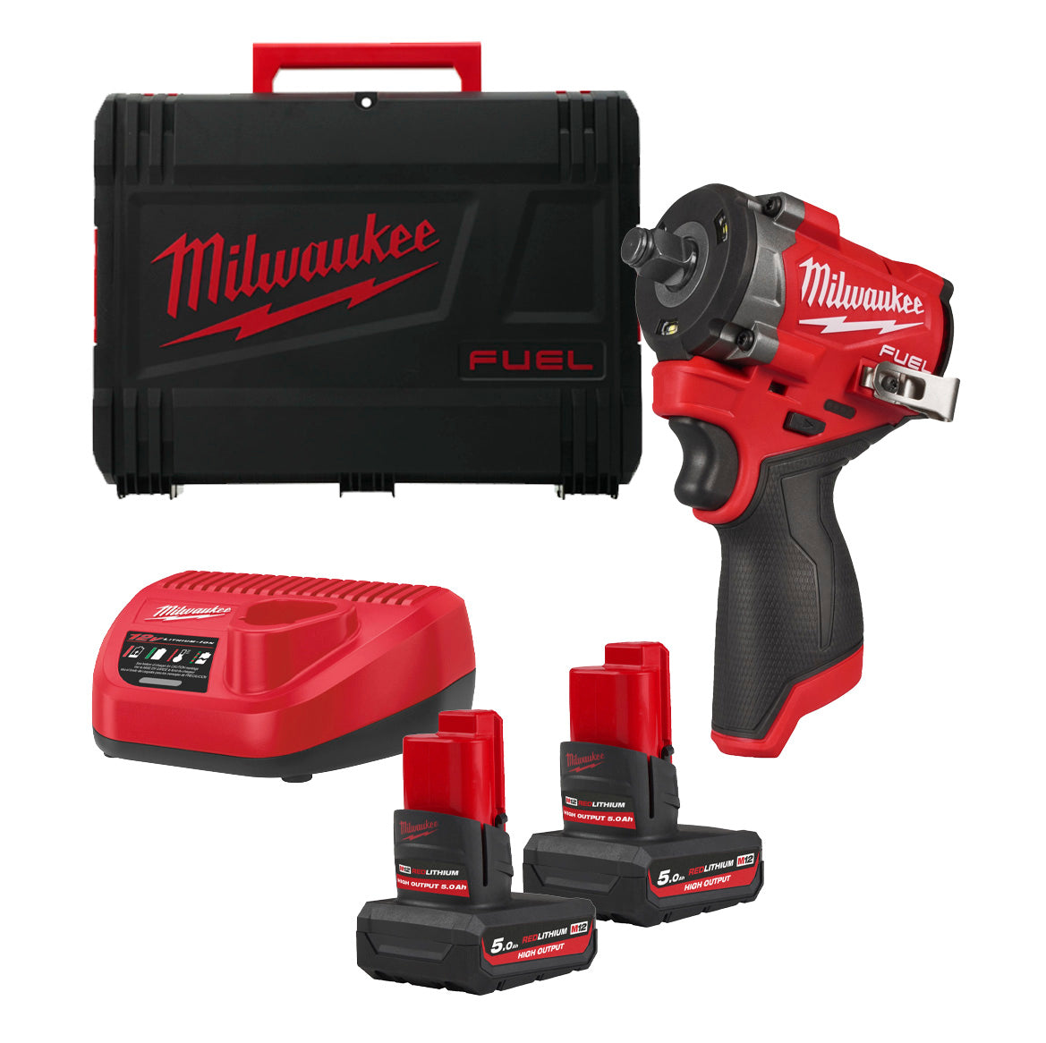 Chave de impacto M12 + 2bat 5.0Ah + carregador + mala de transporte Milwaukee M12 FCIWF12G3-502X