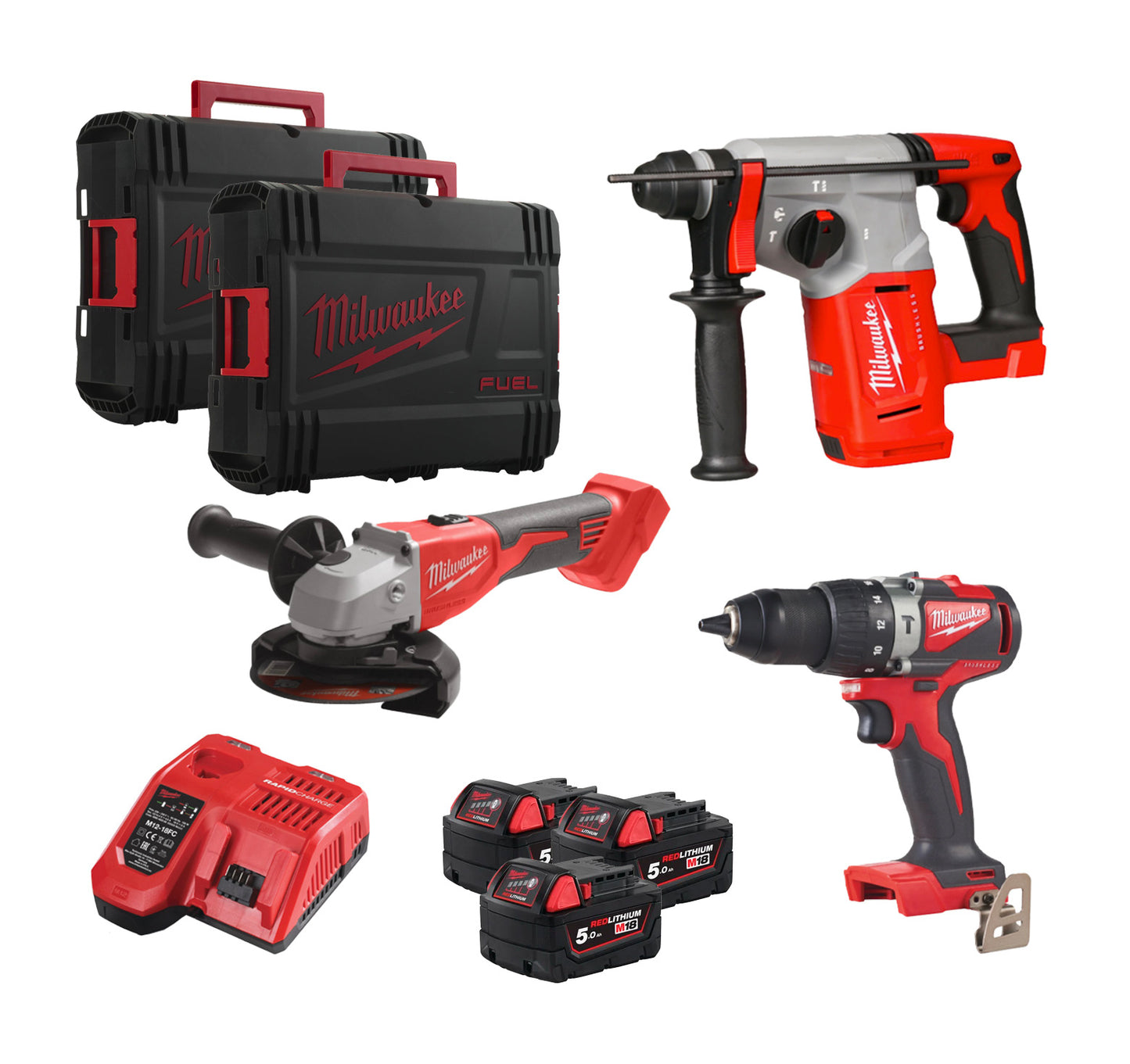 Powerpack 3 ferramentas + 3 baterias de 5 Ah + carregador + malas Milwaukee M18 FPP3AG-503X