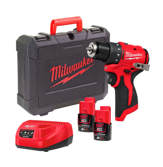 Berbequim/aparafusadora + 2 baterias de 2,0 Ah + Carregador + Maleta Milwaukee M12 BLDDRC-202C