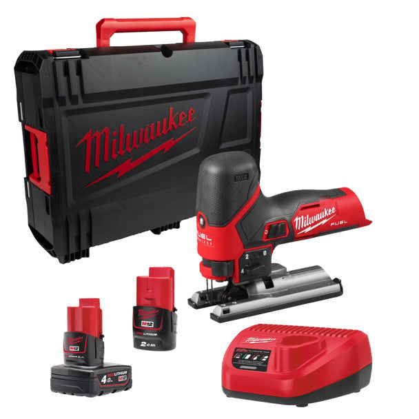Serra tico-tico subcompacta M12 Fuel + bateria de 2 Ah + bateria de 4 Ah + carregador + mala Milwaukee M12 FJS-422X