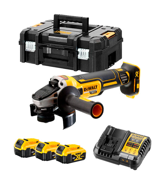 Rebarbadora de 125 mm Dewalt DCG405P3 18V XR com 3 baterias de 5 Ah + carregador + mala de transporte