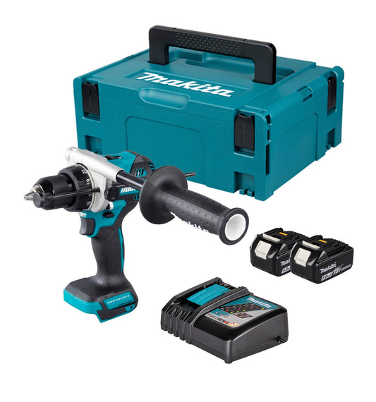 Berbequim/Aparafusador Combinado Makita DHP493RTJ 18V LXT com 2 Baterias de 5Ah + Carregador + Mala de Transporte