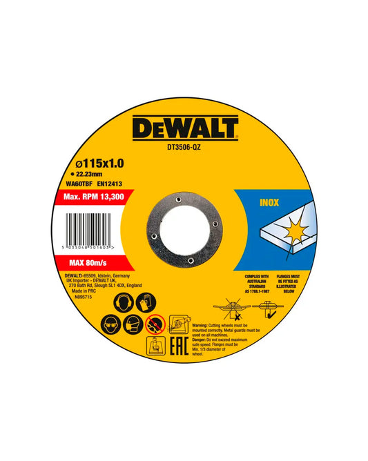 Lata com 10 discos de corte de alto desempenho para aço inoxidável 115x1x22,23mm Dewalt