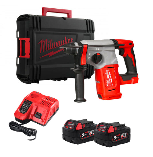 SDS-PLUS 2.3J M18 25mm Combinado Martelo + 2bat 5Ah + Carregador + Estojo Milwaukee M18 BLH-502X