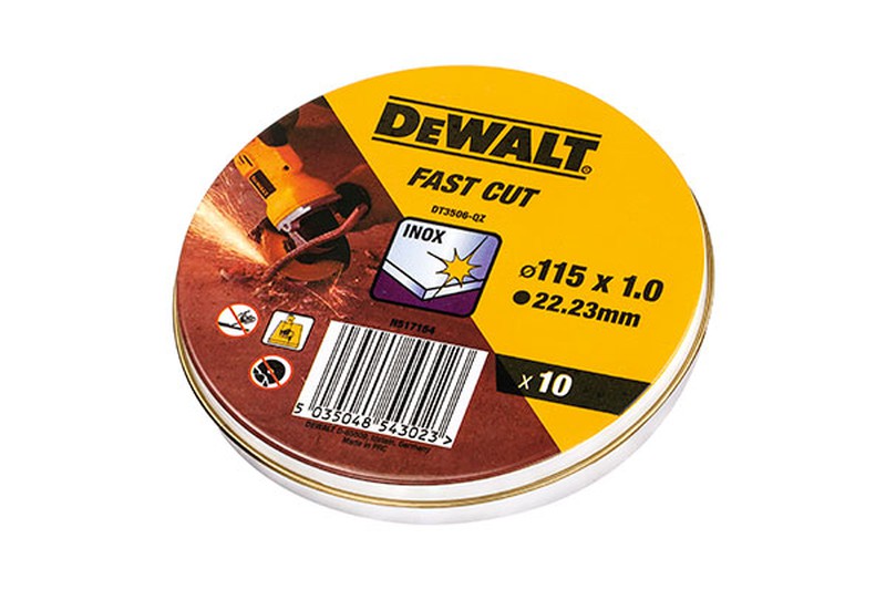 Lata com 10 discos de corte de alto desempenho para aço inoxidável 115x1x22,23mm Dewalt