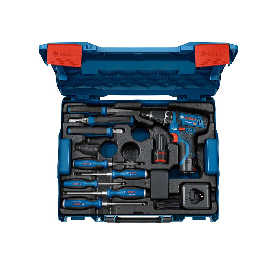 Conjunto de aparafusadora GSR 12V-15 e ferramentas manuais profissionais Bosch