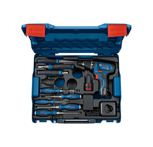 Conjunto de aparafusadora GSR 12V-15 e ferramentas manuais profissionais Bosch